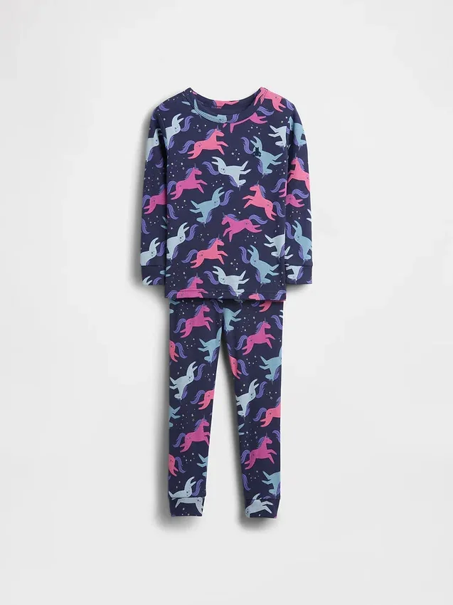 Bebek & Yürümeye Başlayan Çocuklar İçin Organik Fırçalanmış Pamuklu Tek Boynuzlu At Pijama Seti