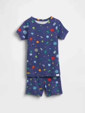 Bebek & Yürümeye Başlayan Çocuklar İçin Organik Fırçalanmış Pamuklu Uzaylılar Pijama Şort Seti