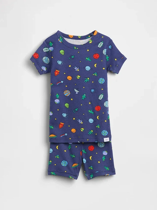Bebek & Yürümeye Başlayan Çocuklar İçin Organik Fırçalanmış Pamuklu Uzaylılar Pijama Şort Seti