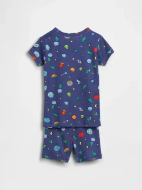 Bebek & Yürümeye Başlayan Çocuklar İçin Organik Fırçalanmış Pamuklu Uzaylılar Pijama Şort Seti