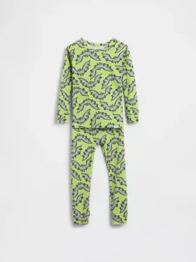 Bebek & Yürümeye Başlayan Çocuklar İçin Organik Fırçalanmış Pamuklu Yarasa Desenli Pijama Seti