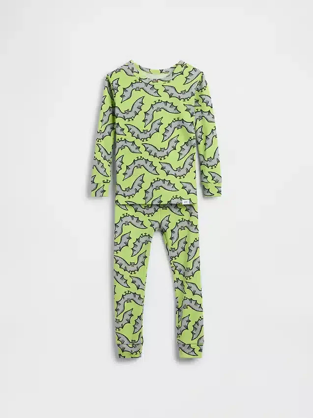 Bebek & Yürümeye Başlayan Çocuklar İçin Organik Fırçalanmış Pamuklu Yarasa Desenli Pijama Seti