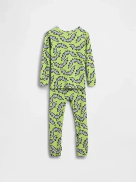 Bebek & Yürümeye Başlayan Çocuklar İçin Organik Fırçalanmış Pamuklu Yarasa Desenli Pijama Seti