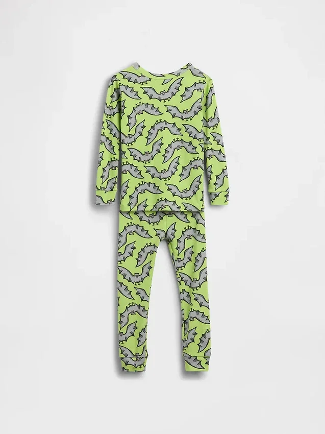 Bebek & Yürümeye Başlayan Çocuklar İçin Organik Fırçalanmış Pamuklu Yarasa Desenli Pijama Seti