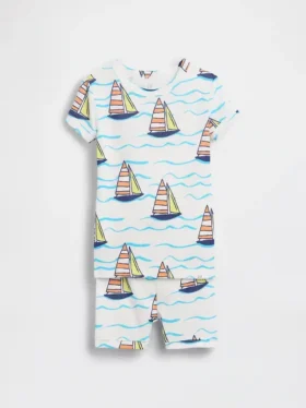 Bebek & Yürümeye Başlayan Çocuklar İçin Organik Fırçalanmış Pamuklu Yelkenli Pijama Şort Seti