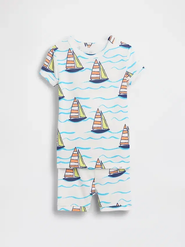 Bebek & Yürümeye Başlayan Çocuklar İçin Organik Fırçalanmış Pamuklu Yelkenli Pijama Şort Seti