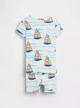 Bebek & Yürümeye Başlayan Çocuklar İçin Organik Fırçalanmış Pamuklu Yelkenli Pijama Şort Seti