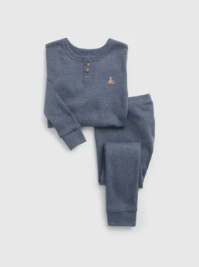 Bebek & Yürümeye Başlayan Çocuklar İçin Organik Pamuklu Melanj Henley Pijama Seti