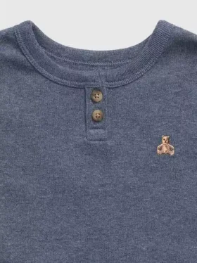 Bebek & Yürümeye Başlayan Çocuklar İçin Organik Pamuklu Melanj Henley Pijama Seti