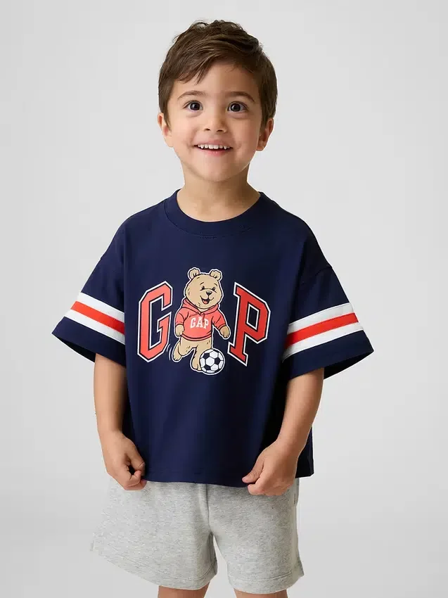 Bebek & Yürümeye Başlayan Çocuklar İçin Oversized Brannan Bear Varsity Grafik Logolu Tişört