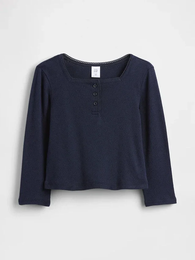 Bebek & Yürümeye Başlayan Çocuklar İçin Pointelle Henley Üst