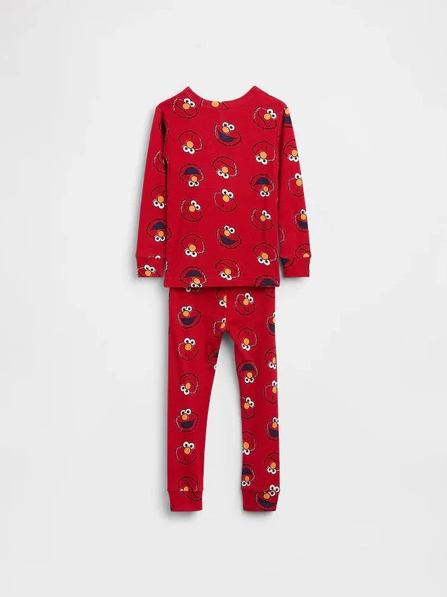 Bebek & Yürümeye Başlayan Çocuklar İçin Sesame Street Organik Fırçalanmış Pamuklu Elmo Pijama Seti