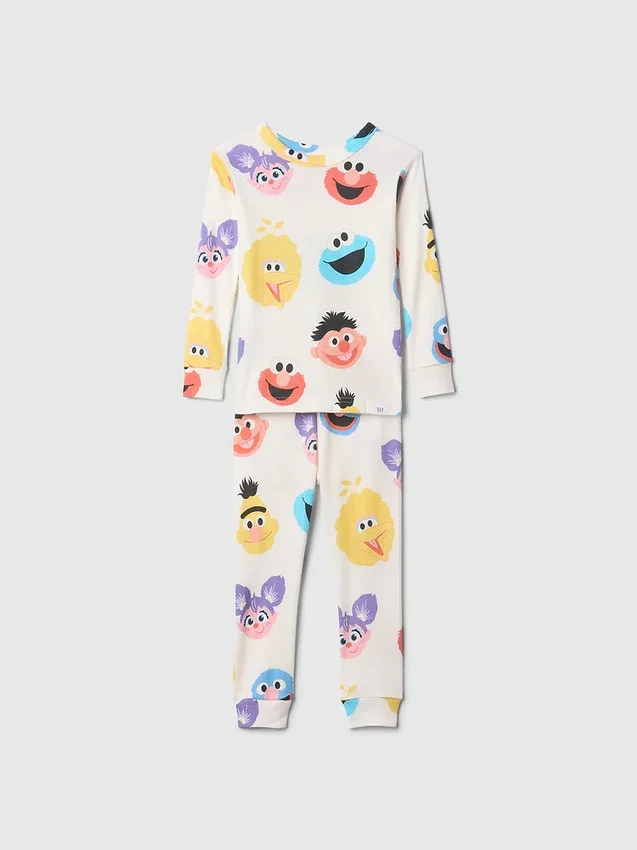 Bebek & Yürümeye Başlayan Çocuklar İçin Sesame Street Organik Fırçalanmış Pamuklu Pijama Seti