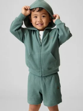 Bebek & Yürümeye Başlayan Çocuklar İçin Waffle Dokulu Fermuarlı Kapüşonlu Sweatshirt