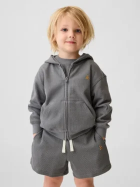 Bebek & Yürümeye Başlayan Çocuklar İçin Waffle Dokulu Fermuarlı Kapüşonlu Sweatshirt