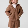 Bebek & Yürümeye Başlayan Çocuklar İçin Waffle Dokulu Fermuarlı Kapüşonlu Sweatshirt