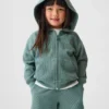 Bebek & Yürümeye Başlayan Çocuklar İçin Waffle Dokulu Fermuarlı Kapüşonlu Sweatshirt