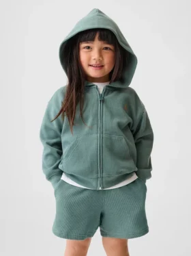 Bebek & Yürümeye Başlayan Çocuklar İçin Waffle Dokulu Fermuarlı Kapüşonlu Sweatshirt