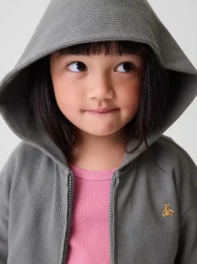 Bebek & Yürümeye Başlayan Çocuklar İçin Waffle Dokulu Fermuarlı Kapüşonlu Sweatshirt