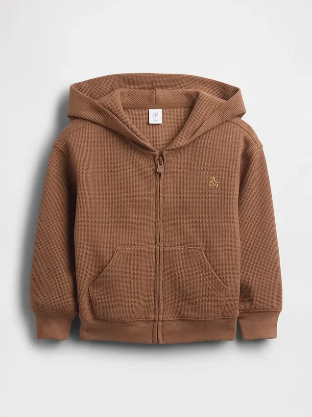 Bebek & Yürümeye Başlayan Çocuklar İçin Waffle Dokulu Fermuarlı Kapüşonlu Sweatshirt