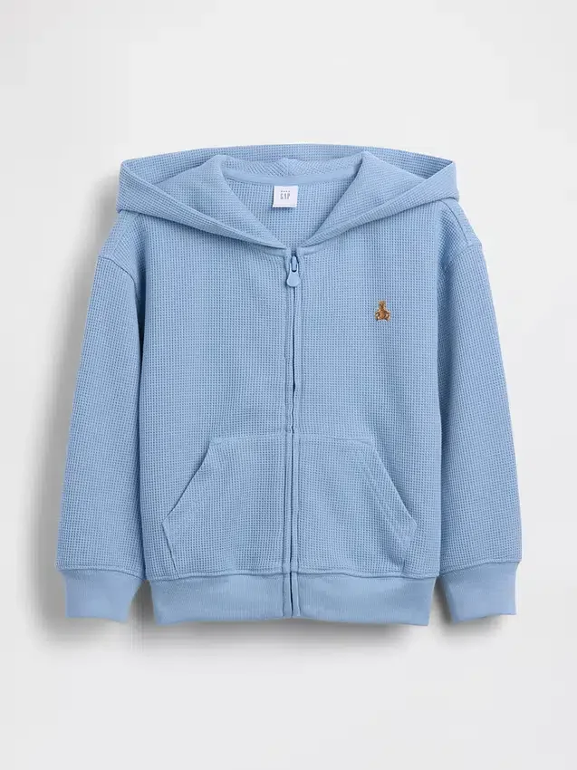 Bebek & Yürümeye Başlayan Çocuklar İçin Waffle Dokulu Fermuarlı Kapüşonlu Sweatshirt