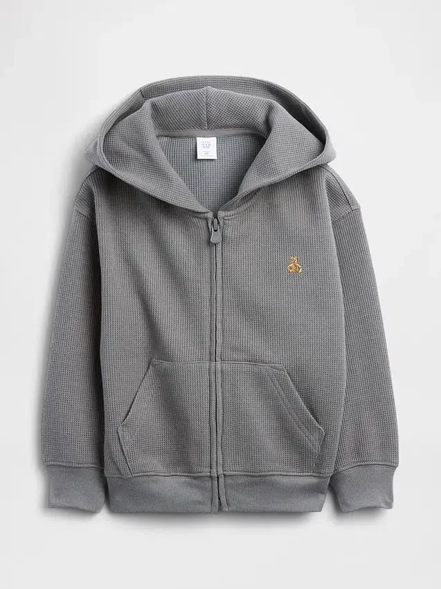 Bebek & Yürümeye Başlayan Çocuklar İçin Waffle Dokulu Fermuarlı Kapüşonlu Sweatshirt