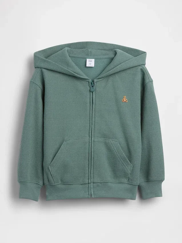 Bebek & Yürümeye Başlayan Çocuklar İçin Waffle Dokulu Fermuarlı Kapüşonlu Sweatshirt