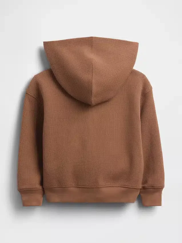 Bebek & Yürümeye Başlayan Çocuklar İçin Waffle Dokulu Fermuarlı Kapüşonlu Sweatshirt