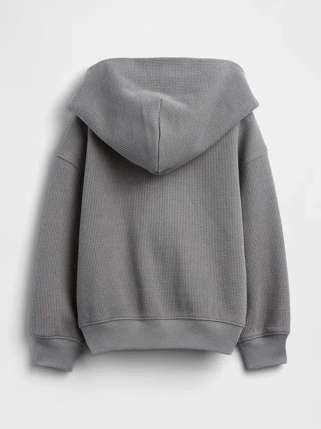 Bebek & Yürümeye Başlayan Çocuklar İçin Waffle Dokulu Fermuarlı Kapüşonlu Sweatshirt