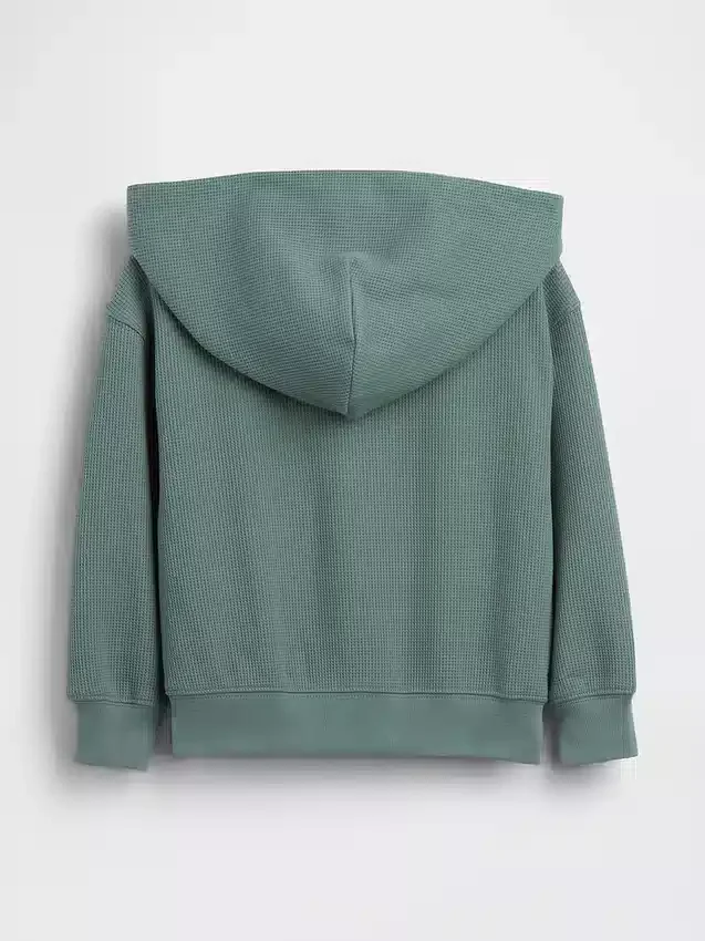 Bebek & Yürümeye Başlayan Çocuklar İçin Waffle Dokulu Fermuarlı Kapüşonlu Sweatshirt