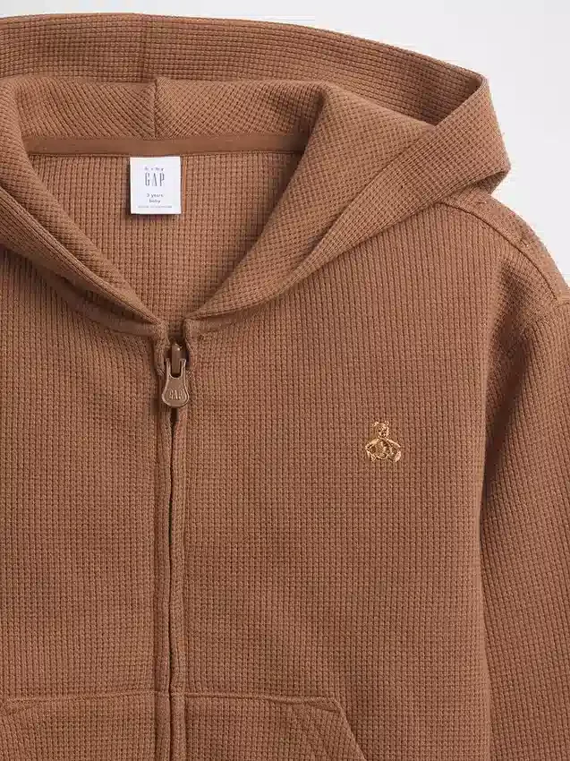 Bebek & Yürümeye Başlayan Çocuklar İçin Waffle Dokulu Fermuarlı Kapüşonlu Sweatshirt