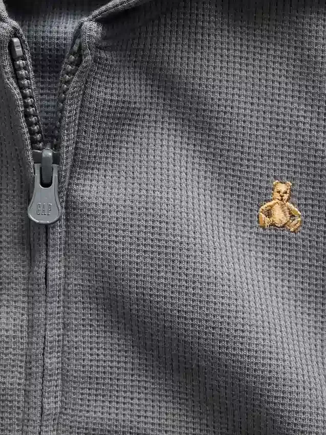 Bebek & Yürümeye Başlayan Çocuklar İçin Waffle Dokulu Fermuarlı Kapüşonlu Sweatshirt