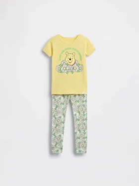 Bebek & Yürümeye Başlayan Çocuklar İçin Winnie the Pooh Organik Fırçalanmış Pamuklu Pijama Seti