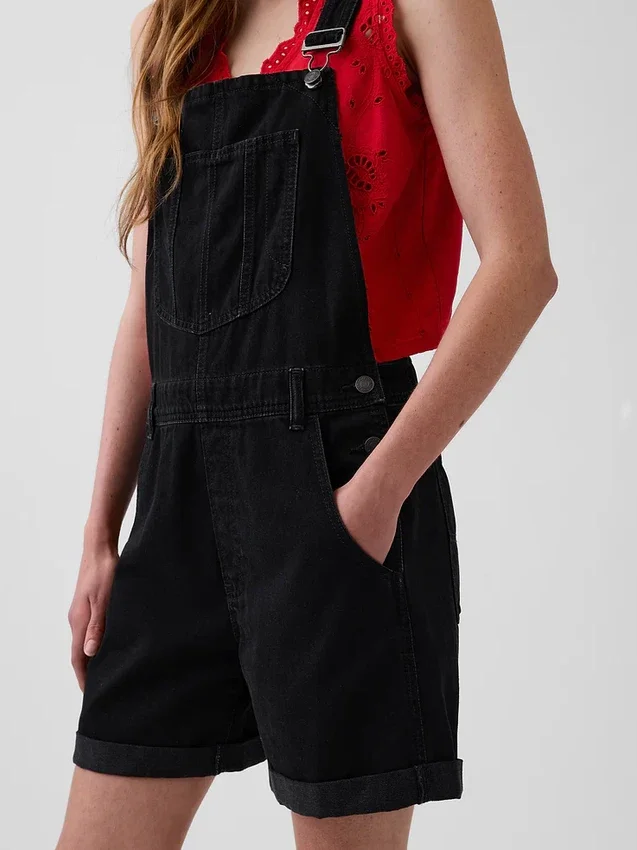 Bol Kesim Denim Şortlu Tulum