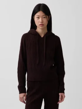 CashSoft Bol Kesim Kablo Örgü Kapüşonlu Sweatshirt