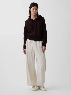 CashSoft Bol Kesim Kablo Örgü Kapüşonlu Sweatshirt