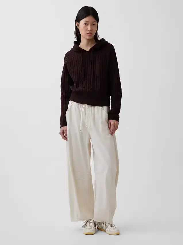 CashSoft Bol Kesim Kablo Örgü Kapüşonlu Sweatshirt