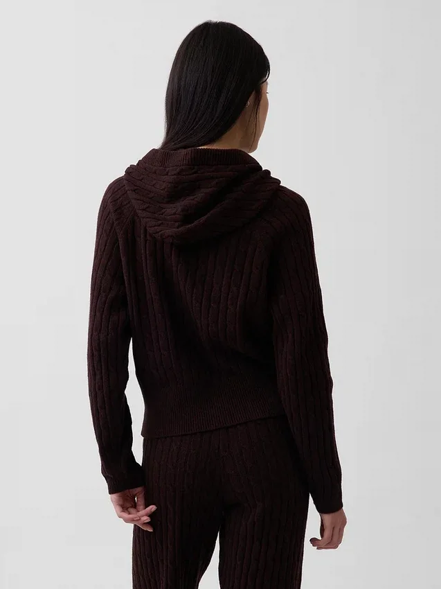 CashSoft Bol Kesim Kablo Örgü Kapüşonlu Sweatshirt