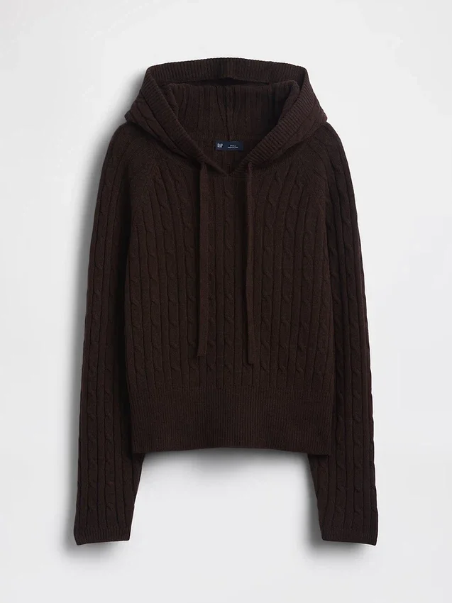 CashSoft Bol Kesim Kablo Örgü Kapüşonlu Sweatshirt