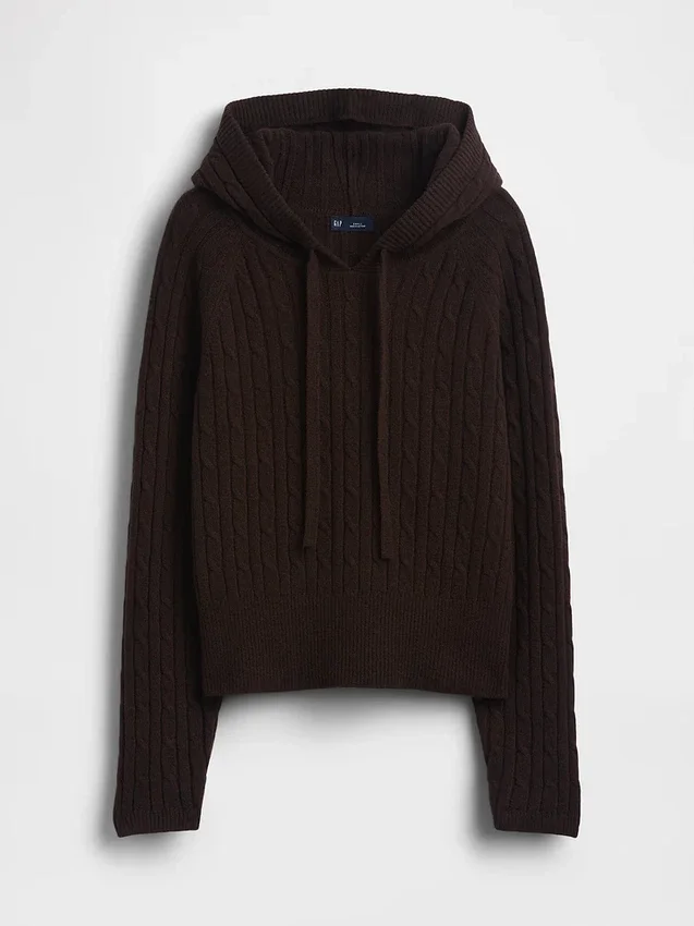 CashSoft Bol Kesim Kablo Örgü Kapüşonlu Sweatshirt