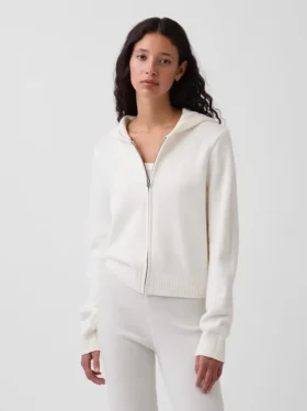 CashSoft Kazak Kısa Fermuarlı Kapüşonlu Sweatshirt