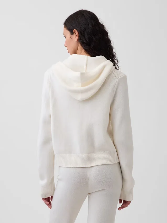 CashSoft Kazak Kısa Fermuarlı Kapüşonlu Sweatshirt