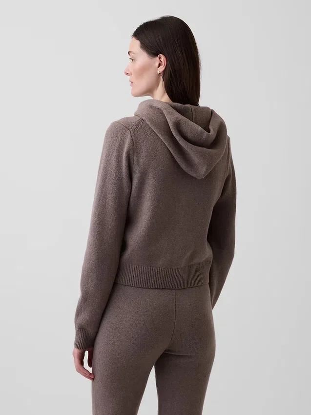 CashSoft Kazak Kısa Fermuarlı Kapüşonlu Sweatshirt