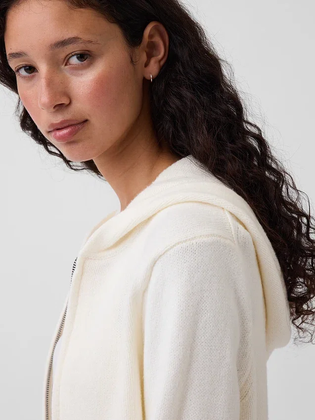 CashSoft Kazak Kısa Fermuarlı Kapüşonlu Sweatshirt