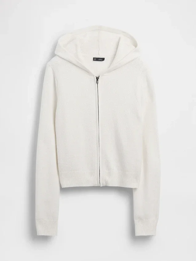 CashSoft Kazak Kısa Fermuarlı Kapüşonlu Sweatshirt