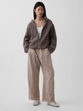 CashSoft Oversized Shaker Örgülü Fermuarlı Kapüşonlu Sweatshirt