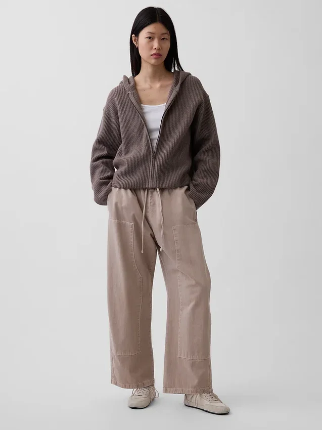 CashSoft Oversized Shaker Örgülü Fermuarlı Kapüşonlu Sweatshirt
