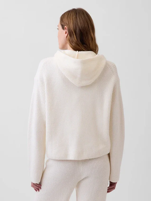CashSoft Oversized Shaker Örgülü Fermuarlı Kapüşonlu Sweatshirt