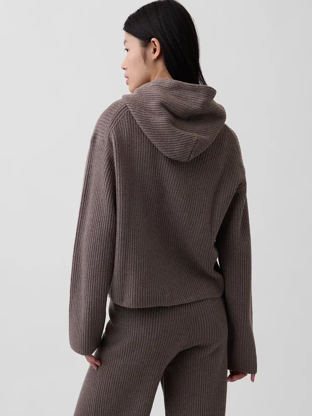 CashSoft Oversized Shaker Örgülü Fermuarlı Kapüşonlu Sweatshirt