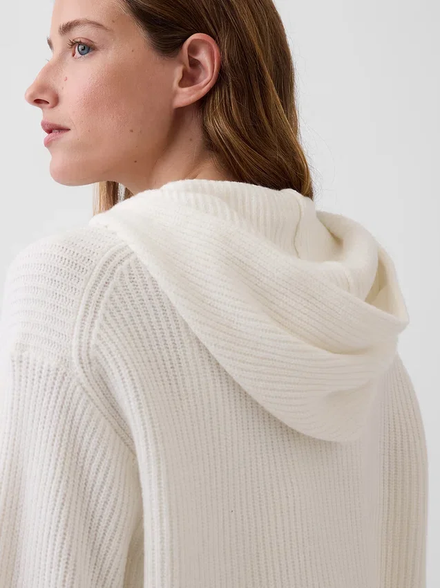 CashSoft Oversized Shaker Örgülü Fermuarlı Kapüşonlu Sweatshirt